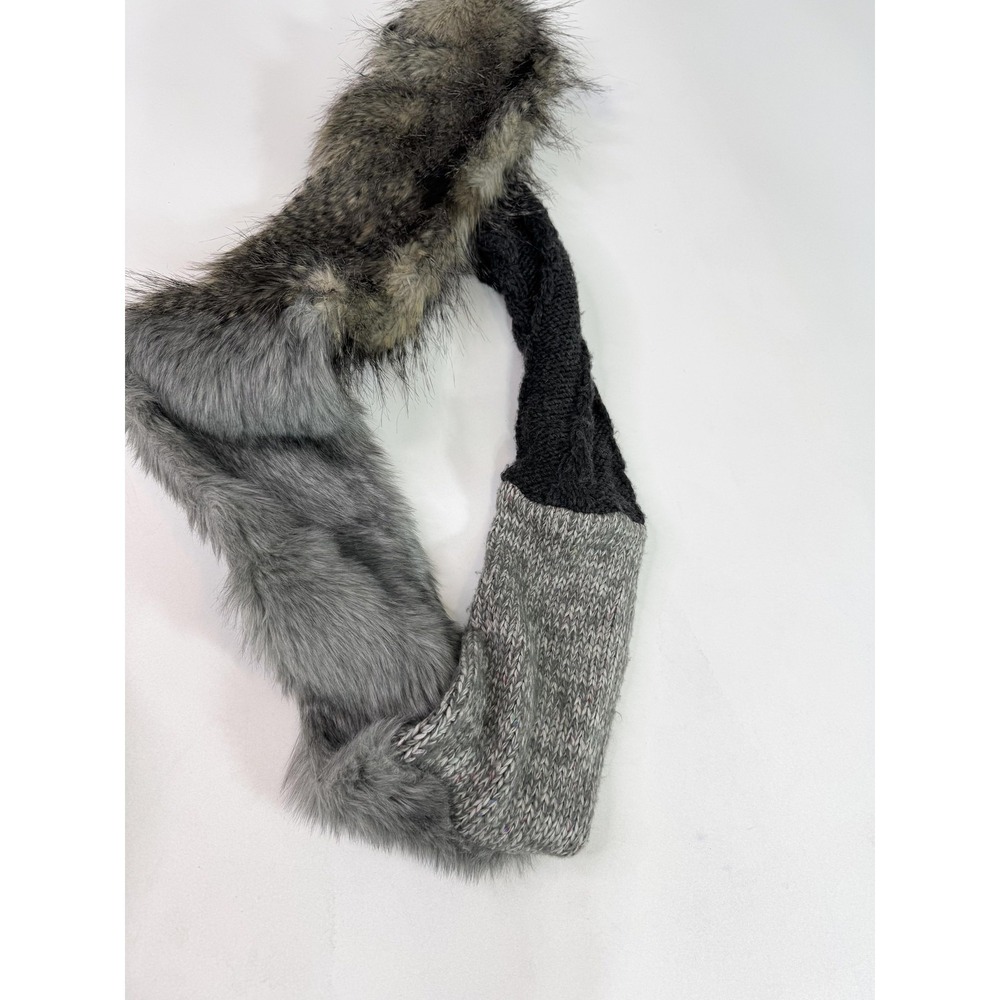 Patchwork Faux Fur Knit Scarf Womens One Size Gray Black Multicolor Winter - Picture 2 of 5